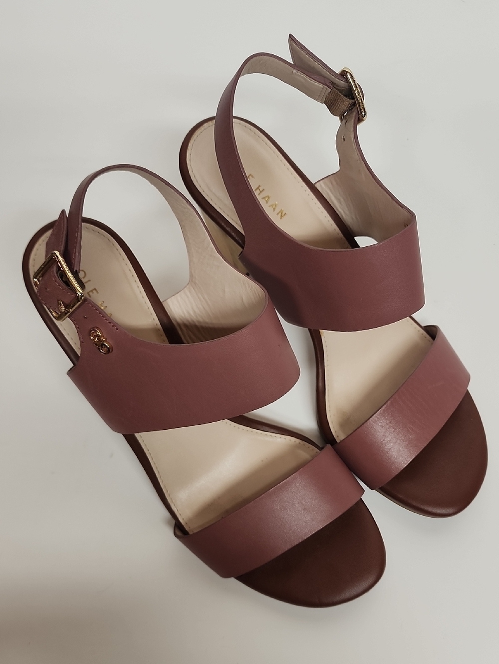 Cole Haan Octavia Mauve Leather Double-Strape Pretty Slingback Heeled Shoes Sz7